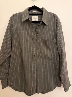 Abercrombie Oversized Stripe Button Up Shirt S Neutral Casual Grey